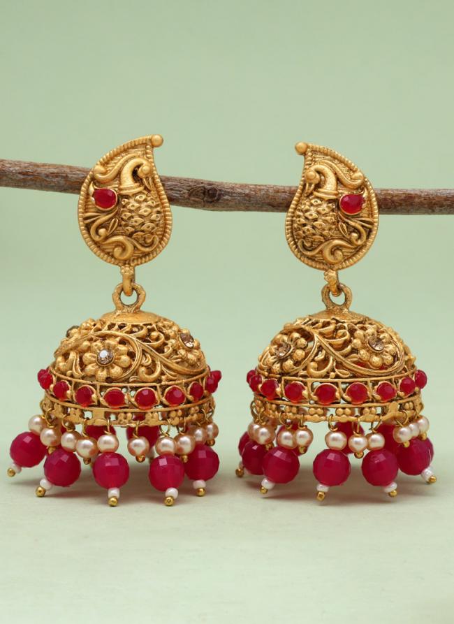   Traditional Wear  Rani Pink Color Rajwadi Matte Gold Earrings